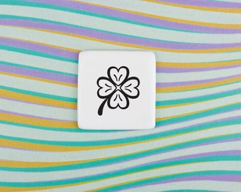 Lucky Clover Ceramic Brooch, Minimalist Botanical Porcelain Badge, Porcelain Lucky Clover Brooch