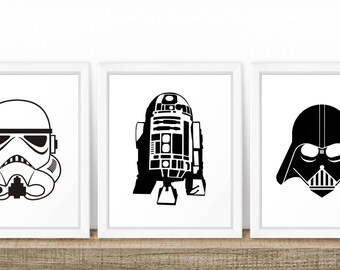 Set of 3 Star Wars Characters Storm Trooper R2D2 Darth Vader Printable, Digital Printable