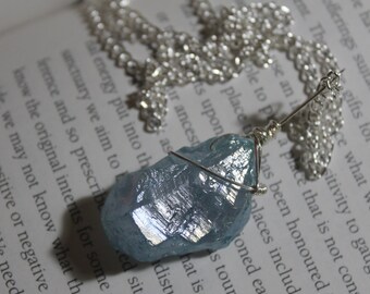 Large pale Aqua Aura Quartz long necklace. Boho jewelry. Bohemian necklace. Crystal necklace. Crystal jewelry. Wiccan gift. Gift for her.