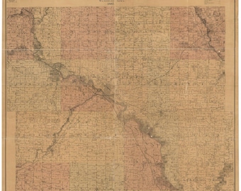 Black Hawk County Iowa 1887 - Old Wall Map Reprint with Landowner Names Farm Lines Genealogy