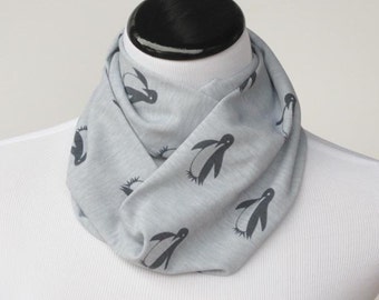Gray infinity scarf light gray penguin circle scarf for kids - toddler infant infinity scarf cute loop scarf