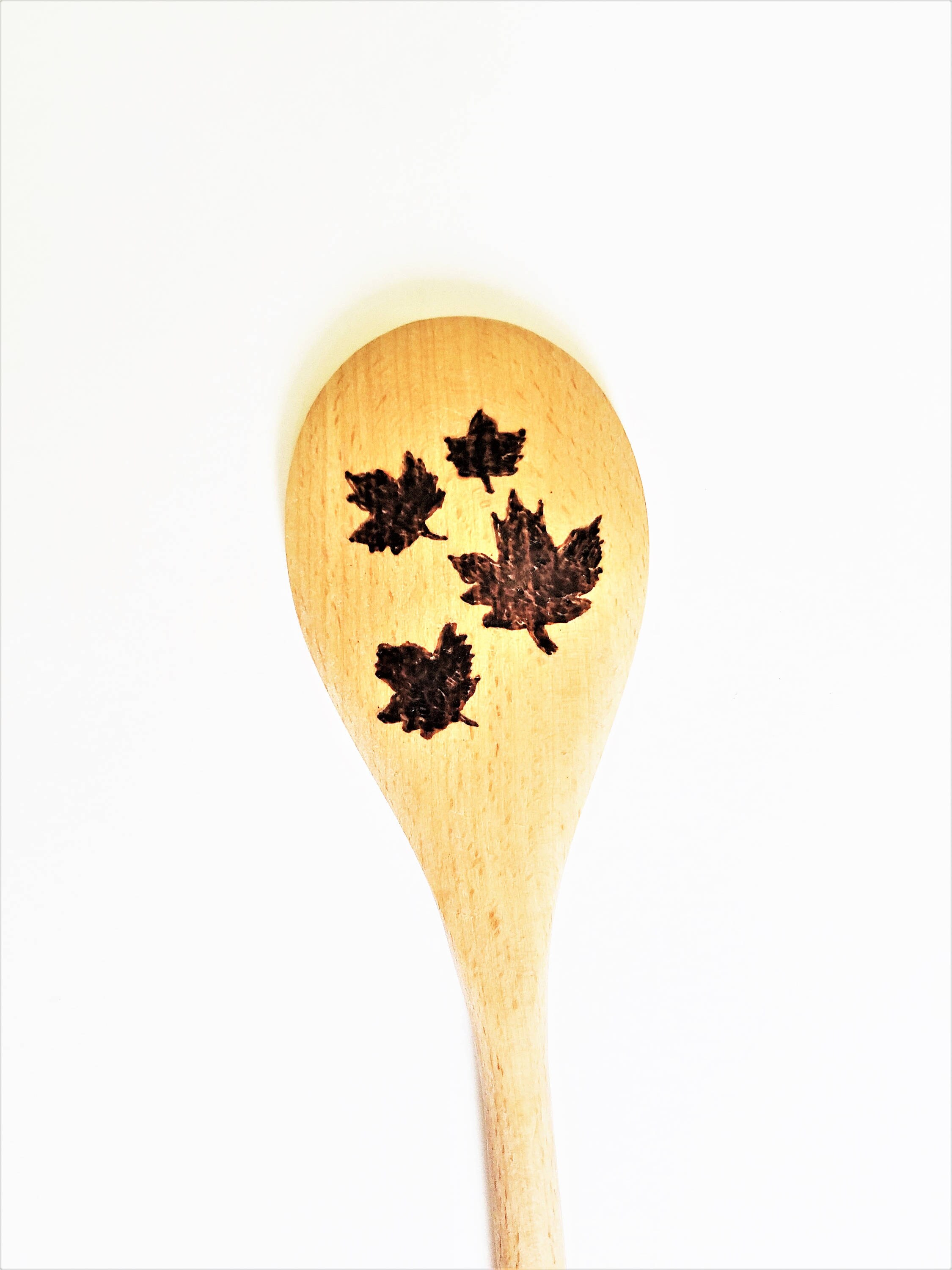 Wood spoon leaf design Pyrography rustic decor kitchen