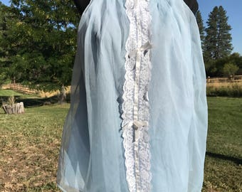 Vintage Pale Blue Nylon and Lace Babydoll Nightie
