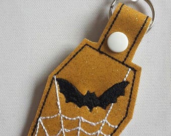Gold sparkly coffin snap tab, cobweb, bat, Halloween gift, New Home gift, Party gift, key chain, UK
