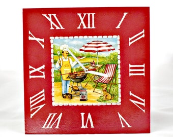 Wall clock barbecue grill / Wall clock for kitchen/decoupage clock Shef