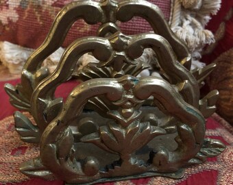 French Country Brass Desk Letter Mail Holder