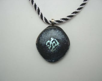 Kumihimo Pendant Necklace, Dichroic jewelry , Fused Glass, Black and White pendant necklace