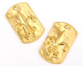 Fleur De Lis Pendant, Fleur De Lis Charms, 22k matte gold plated, 2 pieces // GP-349