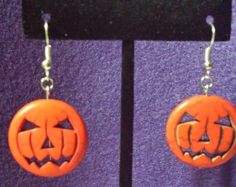 Orange Pumpkin, Jack-O-Lantern Halloween Earrings Handmade