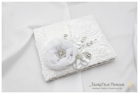 READY TO SHIP Wedding Lace Guest Book Custom Jeweled Bridal