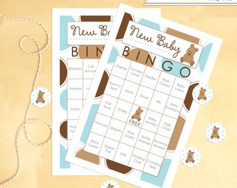 Baby Shower Bingo 60 Cards Teddy Bear - Instant Download
