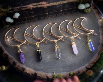 GOLD Moon Crystal hair clip, crescent hair barrette with gemstone dangle The ORIGINAL Crystal Moon hair clip