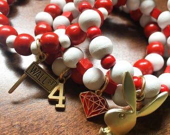Red and White Custom 2 Bracelet Set
