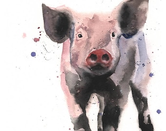 PIGLET PRINT - piglet wall art, watercolor pig art, pig wall art, pig decor, farm art, farm decor, farm animal decor, pig lover gift