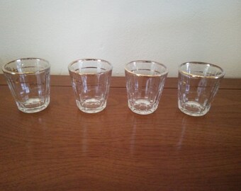 Vintage shot glasses - Set of Four with Gold Trim - Very Old Shot Glasses - Shot Glasses