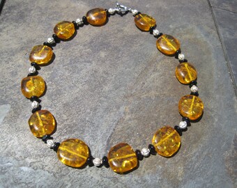 Amber, Czech Glass and Silver Necklace