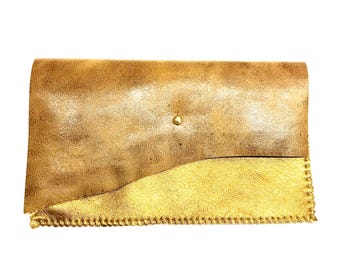 Metallic Clutch, Tan Clutch, Leather Metallic Clutch