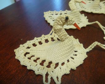 Beautiful Hand Crocheted 3D Swan Doily, Tea Stained Swan Doily, 15 Inch Diameter (T)