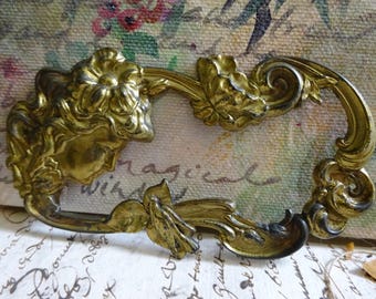 FABULOUS Vintage Repousse Art Nouveau Stamped Brass Decorative Element Amazing Patina -For Repurpose - Furniture Ornament