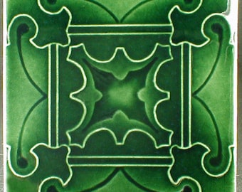 Ceramic tile, art tile, butterfly tile, green tiles, accent tile, decorative tile, handmade tile, kitchen tile, fireplace tile, wall hanging
