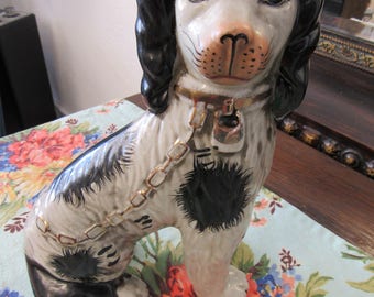 Antique Staffordshire Spaniel Dog Figurine Black and White