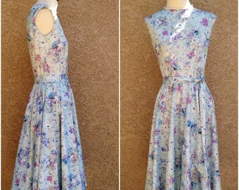 Romantic Vintage Swing Sleeveless Full Skirt Light Blue Robin Blue Floral Summer Disney Bound Dapper Day Circle Skirt Dress