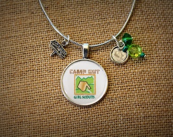 Girl Scout Camp Inspired Necklace. Perfect for leader, mom, Daisy, Brownie, Junior, Cadet, Senior, or Ambassador ranks.