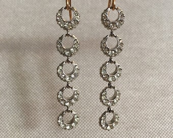 Vintage Rhinestone Cresent Dangle Earrings