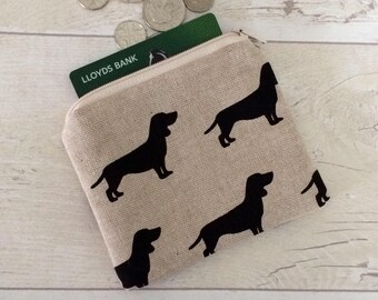Black dog coin purse, money purse, doggy purse, money pouch, small zipper pouch, coin pouch, beige pouch, card wallet