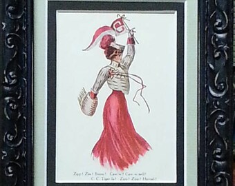 Cornell Big Red "College Girl" Framed Vintage Postcard