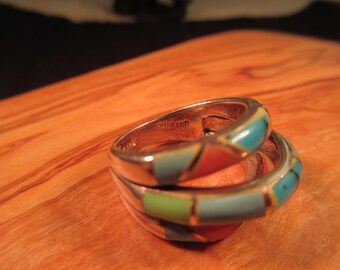 Colorful Vintage Sterling Silver Multi Gemstone Ring - 6
