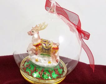 Reindeer Mercury Glass Diorama Christmas Ornament Holiday Decor 4" Ball Globe