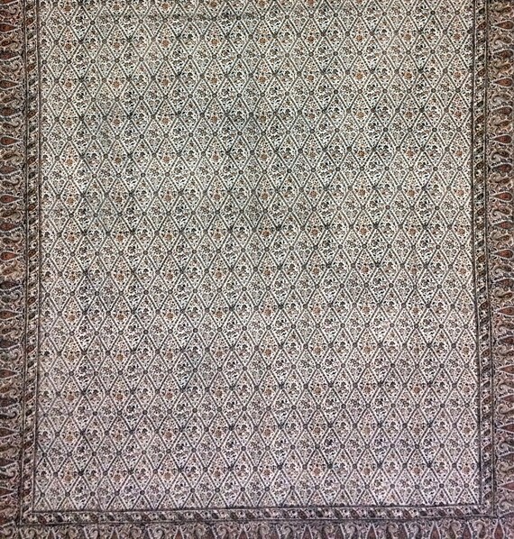 stunning large king size tapestry, bedspread, tablecloth, wall decor, block printed floral brown textile, orange paisley large tablecloth