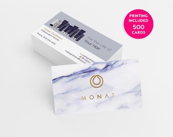 Monat Business Card Design 500 Business Cards Printed Template Personalized Calling Card Hair Care Cards Marketing Marble Faux Gold Foil