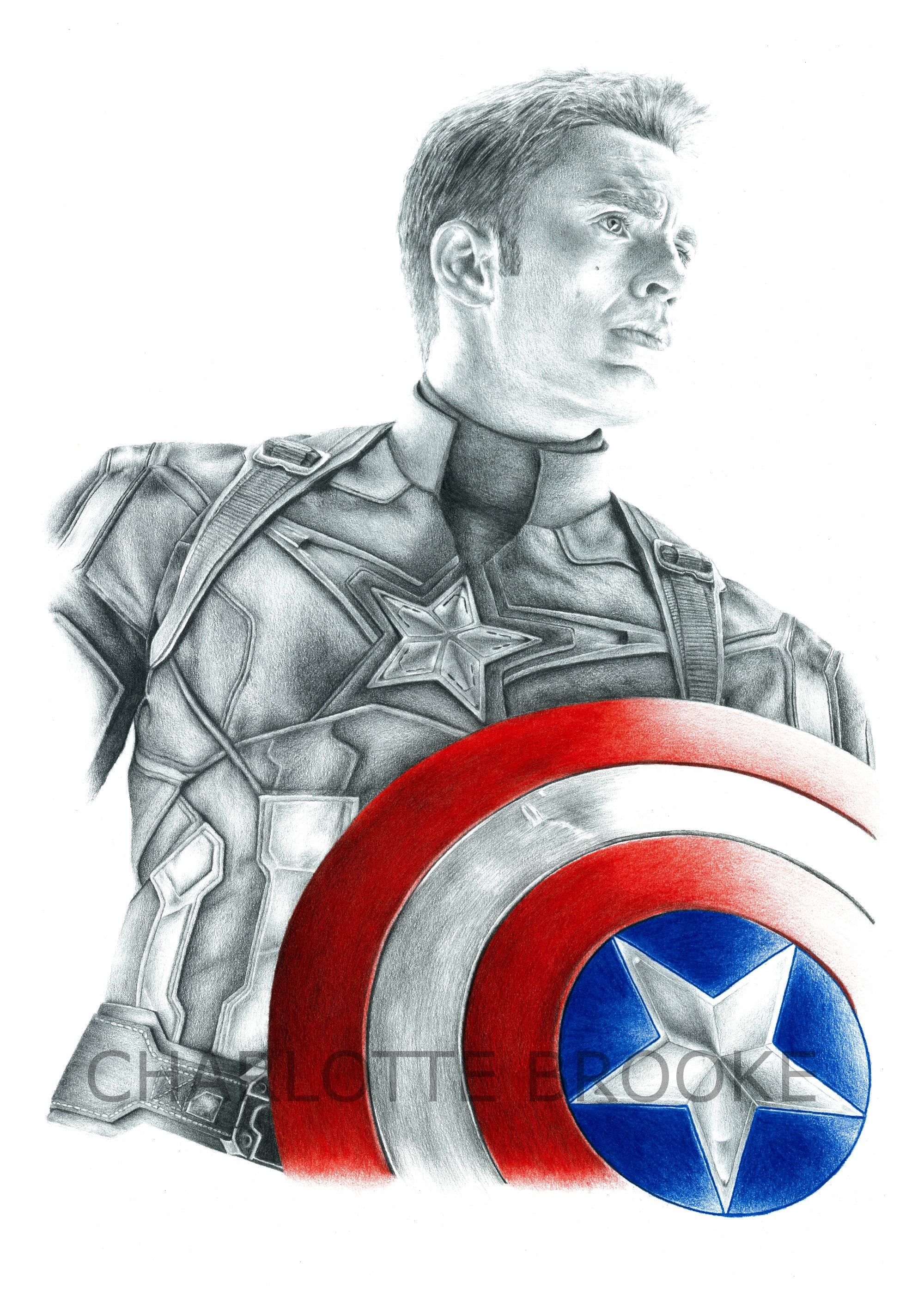 Captain America Pencil Portrait Drawing Print