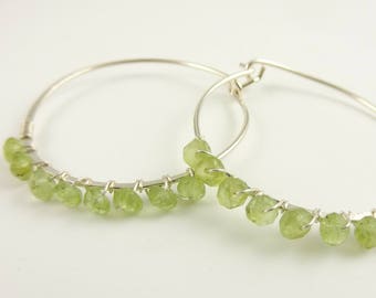 Handmade Sterling Silver Hoops with Peridot - Prima Donna Beads