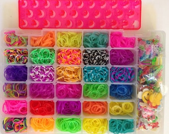 30 Colors 3000 Rainbow Color Loom /Temperature Color Change /Tie Dye Loom /Glitter Loom / Charm /Crochet /Chips DIY Band Kit Girls Favorite