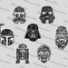 Digital SVG PNG typhographic star wars inspired, chewbacca, stormtrooper, yoda, skywalker, clipart, vector, silhouette, instant download