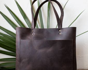 Medium Rustic Dark Brown Distressed Leather Tote bag No. LPB-70144