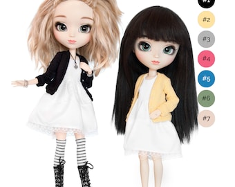 White dress with cardigan / sweater for Pullip, Pure Neemo, Blythe, Dal, Obitsu 27 dolls