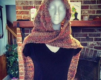 crochet hooded scarf with matching cuffs