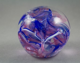 Blue and Pink Glass Paperweight