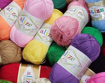 Silk effect Alize Diva microfiber acrylic yarn spring summer extra soft yarn knitting crochet dress top yarn choose color sport weight yarn