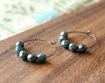 teal czech glass hoop earrings