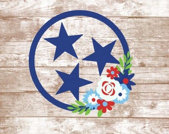 Tennessee Flag Tri Star Vinyl Decal Car Laptop Yeti Tumbler Sticker
