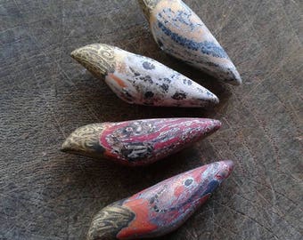 Wild Songbird Beads - handpainted batik polymer clay wild song bird pendant beads (ready to ship)