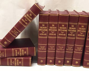 Vintage The Children's Encyclopaedia Arthur Mee Volume 1-10|Joblot 10 Antique Red Decorative Spine Shabby Chic Weddings Props Display Books