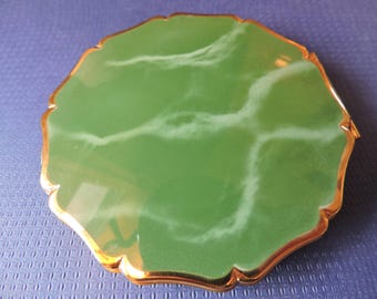 Stratton Green Enamel Marblesque Ladies Vanity Powder w/ Mirror Compact Made in England