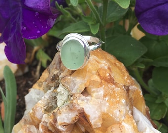 Sterling silver and seaglass ring size"6.5 hand made