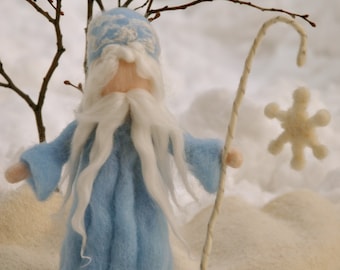 King Winter Waldorf inspired Needle felted : Standing Doll with snow flake